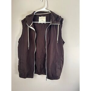 Denim & Flower  Hooded Sleeveless Zip Up Vest Size S Utility Gorpcore Grunge